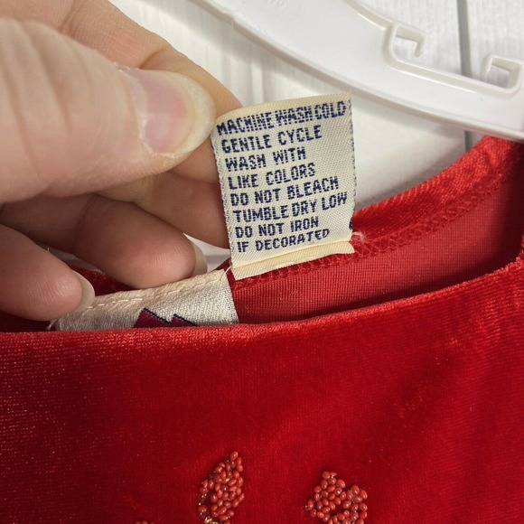 VTG Girls Velour Red Dress Size 4 Christmas Valentines Soft Slip On Short Sleeve - Picture 7 of 8